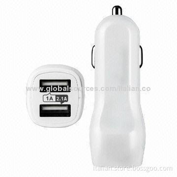 Universal Portable Dual-USB Port Travel Car Charger, Smart Circuit Breaker Protection, 5V-2.1/1A